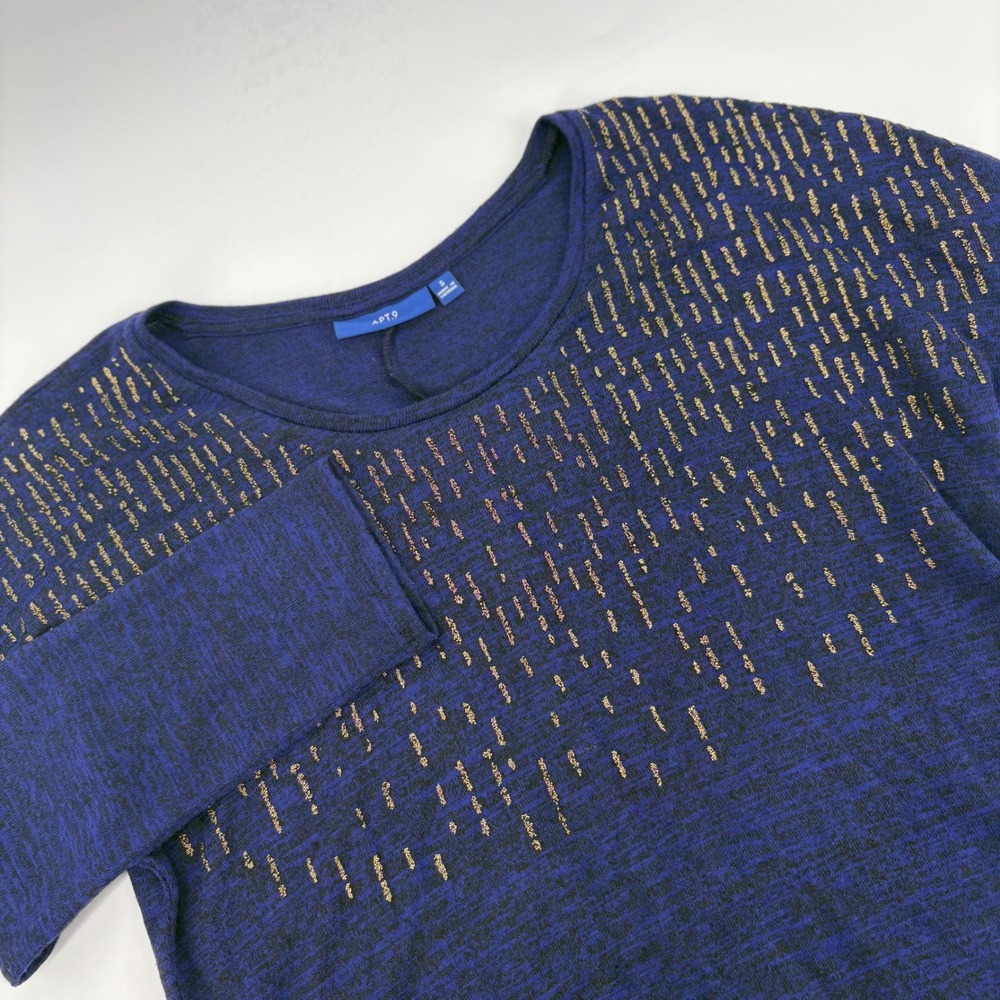Apt 9 Women's Small Blue Speckled Knit‎ Long Sleeve Tunic Top Sparkle